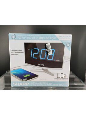 Sharp Digital Alarm Clock With 1.8" Blue LED Display & USB